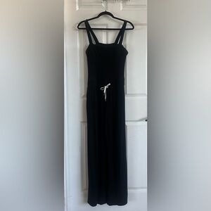 Vuori women’s Black Maxi Jumpsuit with White Drawstring